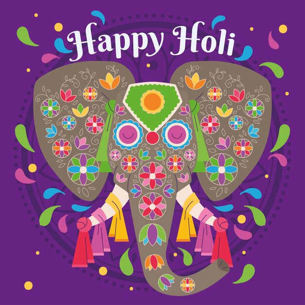 Isolated elephant avatar with hindu ornaments holi festival poster vector