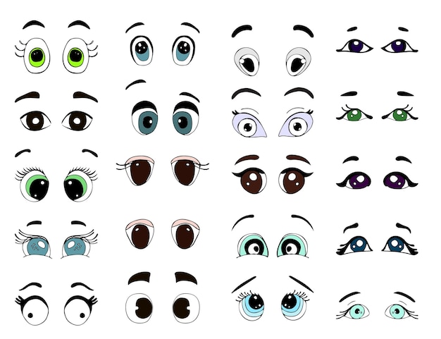 Изолированное выражение мультяшных каракулей глаза набор иконок