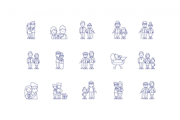 Vector isolated family cartoons icon set design