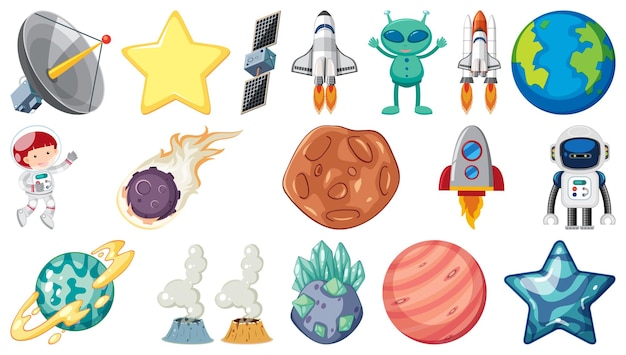 Vector isolated fantasy space game objects and elements set