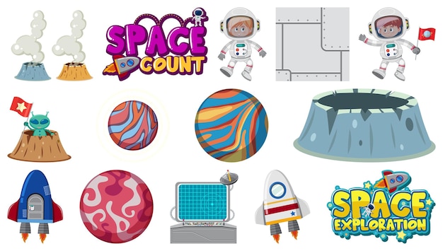 Vector isolated fantasy space game objects and elements set