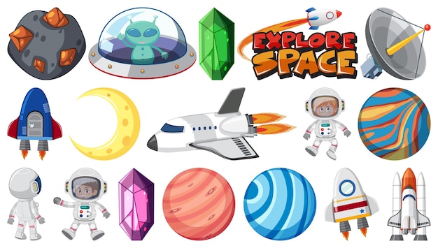 Vector isolated fantasy space game objects and elements set