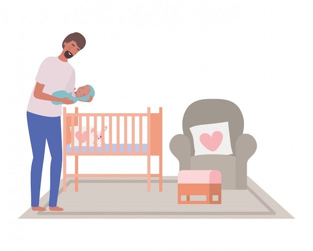 Vector isolated father with baby