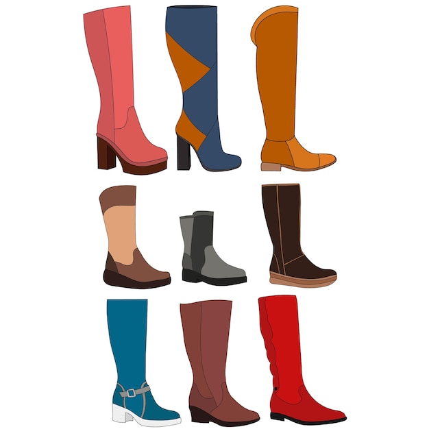 Vector isolated female long boot icon set