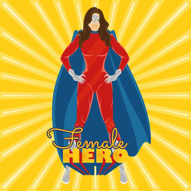 Изолированный женский супергеройский мультфильм на полосатом фоне Векторная иллюстрация