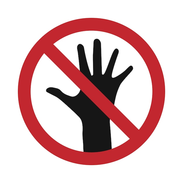 Vector isolated flat illustration of transparent red crossed out and black arm hand do not touch icon