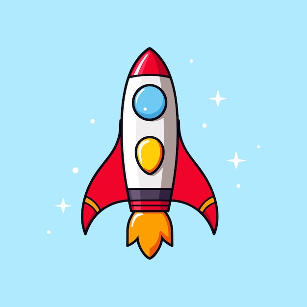 Isolated flat rocket spaceship cartoon vector icon illustration in science technology concept