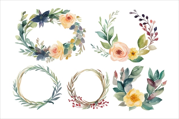 Set di illustrazioni floreali isolate modello di elementi floreali decorativi illustrazione cartoon piatta isolata