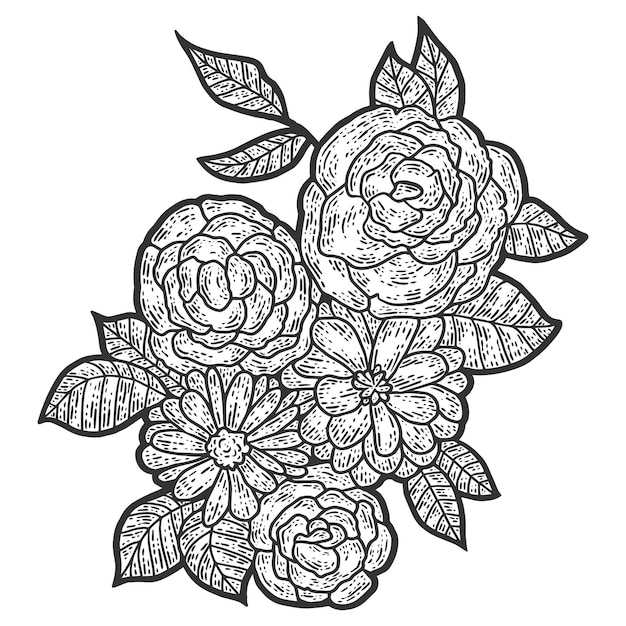 고립 된 꽃 구성 스케치 스크래치 보드 모방
