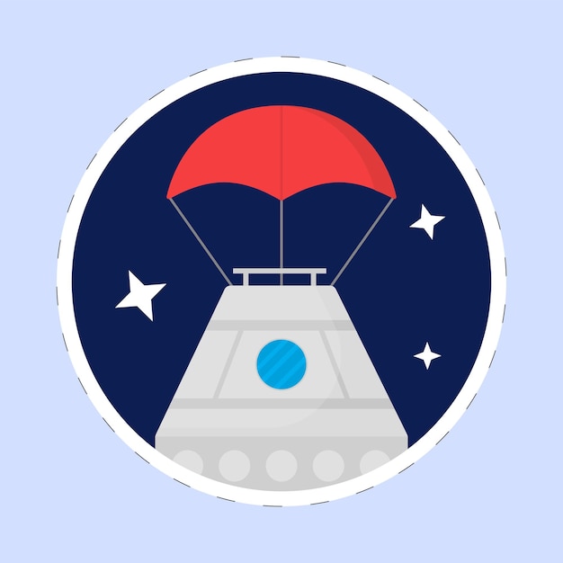 Isolated Flying Space Balloon In Stars Blue Background In Sticker Style