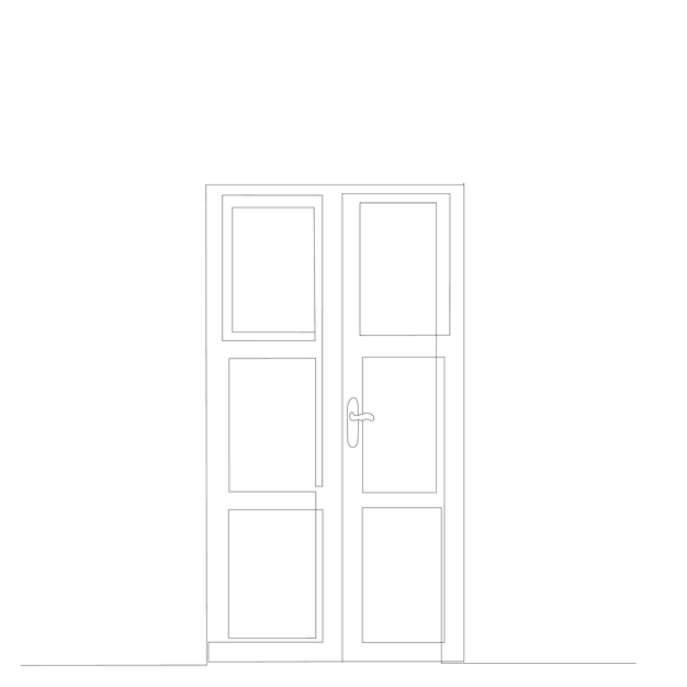 Isolated front door drawing in one continuous line