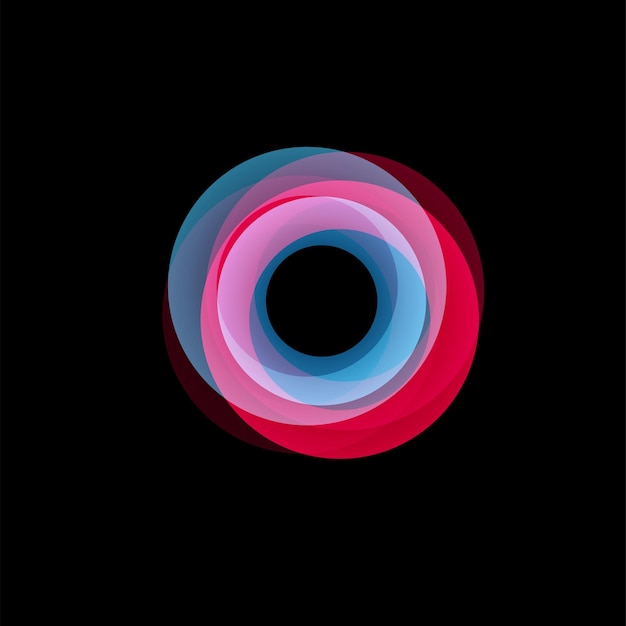 Isolated funnel abstract logo linear unusual shape circular line logotype luminous hoops rings wheel graphic illustration on the black background