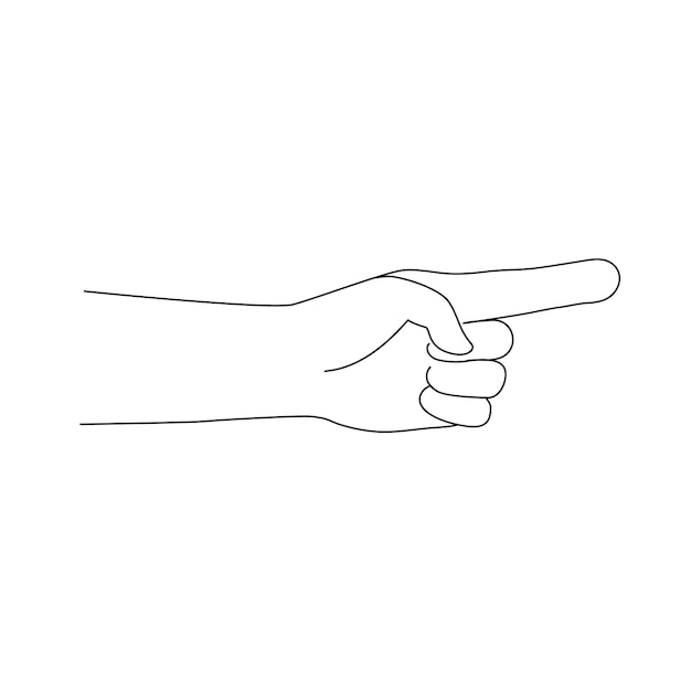 Isolated gesture of index finger pointing to the side Vector black and white Hand shows number one Simple Outline icon for covers print icons symbols gesture concept together victory support