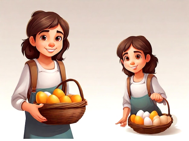 Isolated girl cartoon character holding egg basket Vector