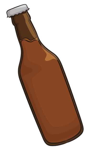 Vector isolated glass bottle without uncapping with liquid inside in cartoon style and outlines