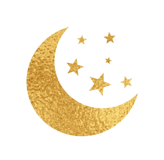 Isolated golden foil texture moon and star design vector