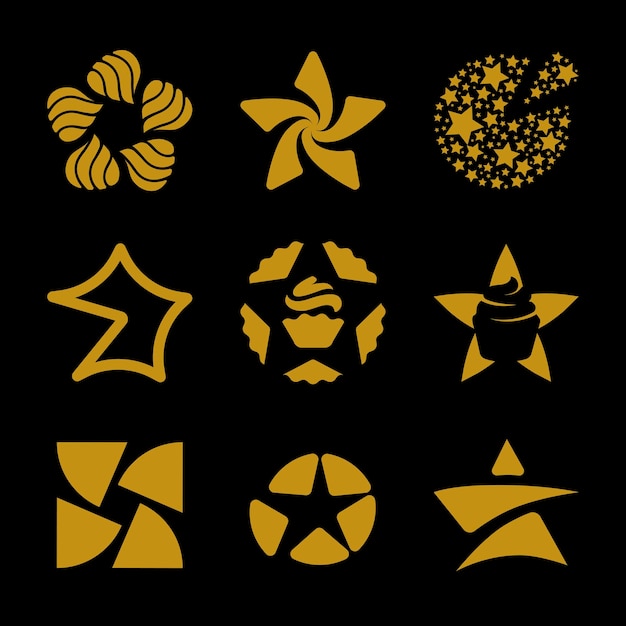 Vettore il logo vettoriale delle stelle dorate isolate imposta la raccolta dei loghi degli elementi dello spazio sul motivo floreale astratto
