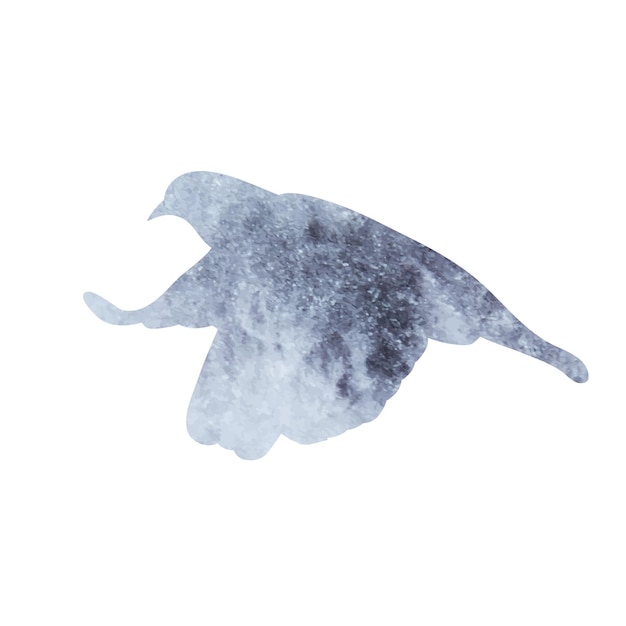 Изолированный серый акварельный силуэт голубя летящей птицы