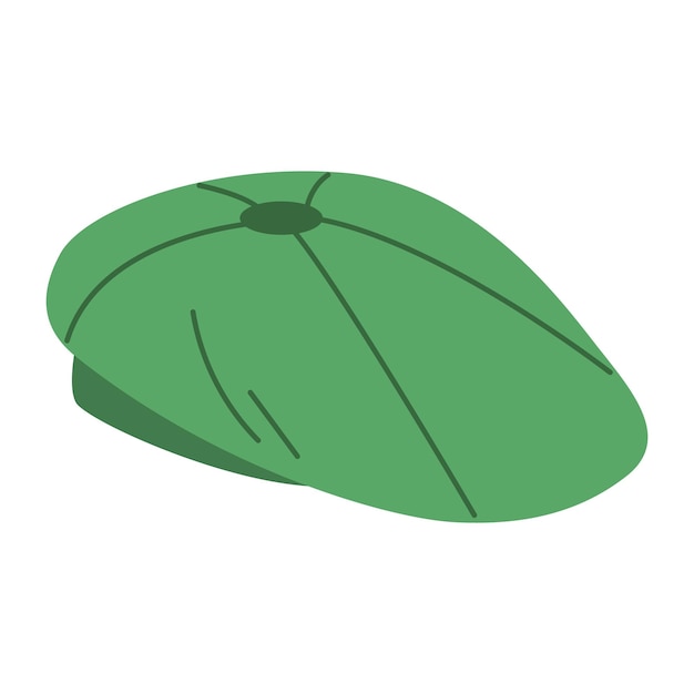 Изолированная зеленая мужская кепка на белом фоне в плоском стиле