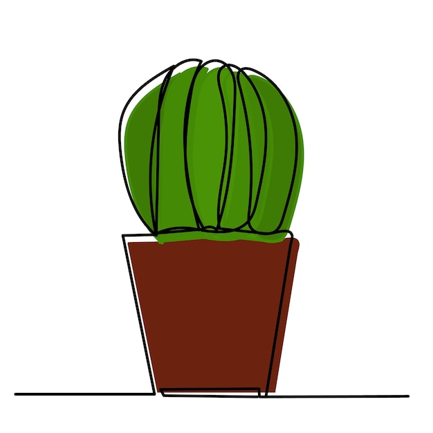 Isolated green potted plant continuous line drawing
