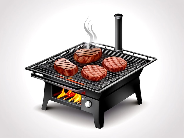 Vector isolated grill stove with steak and sausage on white background vector