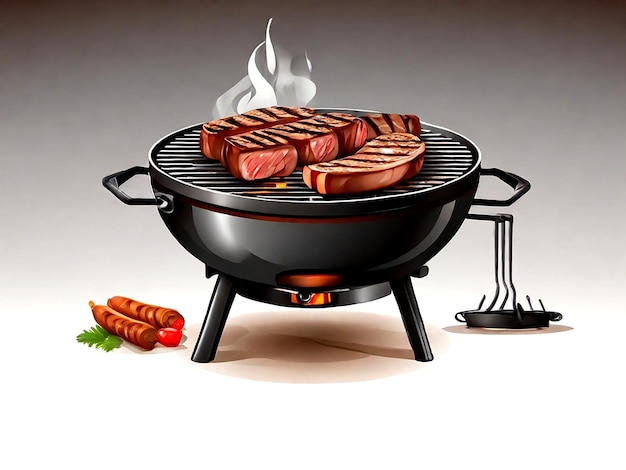 isolated Grill stove with steak and sausage on white background vector