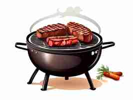 Vector isolated grill stove with steak and sausage on white background vector