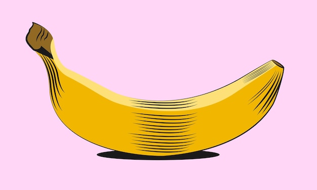 Isolated hand drawn vector banana on pink backgroundPop art comics style vector illustration