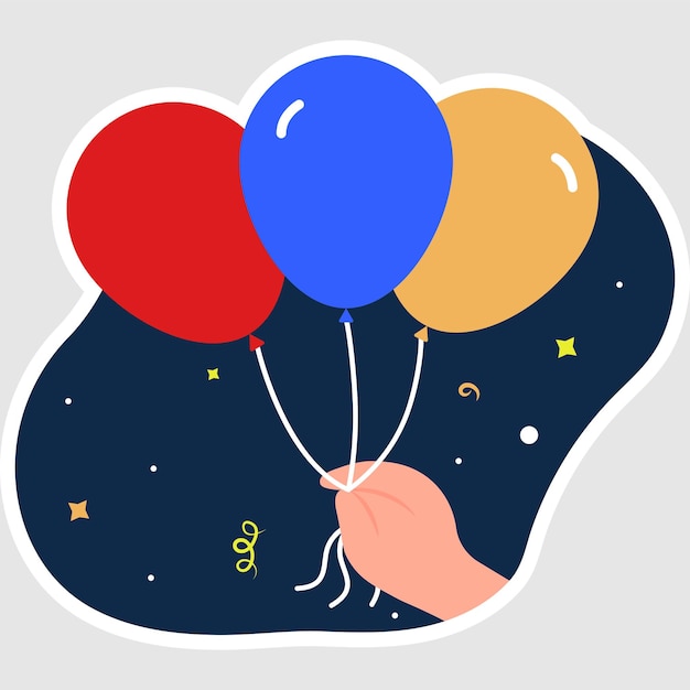 Vector isolated hand holding balloons on blue background