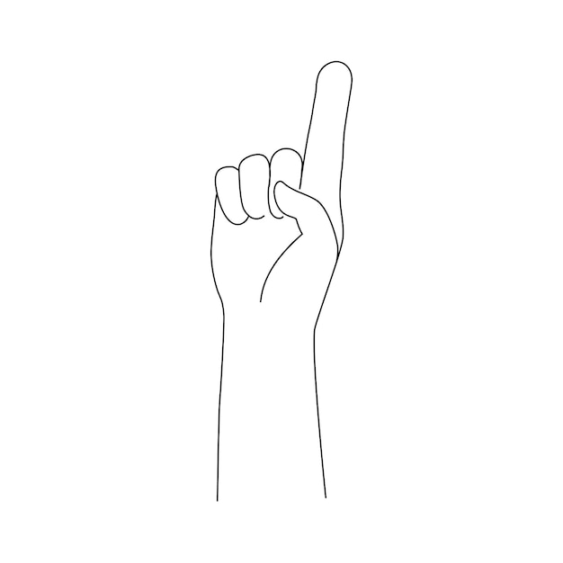 Vector isolated hand one finger up gesture vector illustration black and white hand shows number one