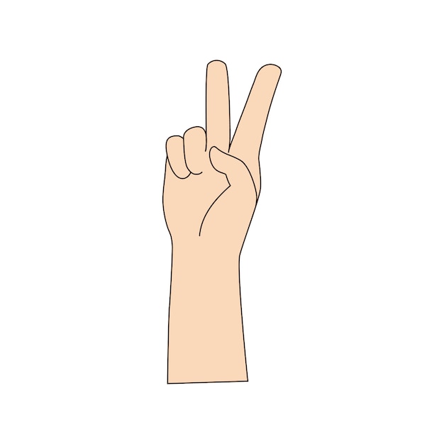 Vector isolated hand two fingers up gesture vector illustration beige color hand shows number two