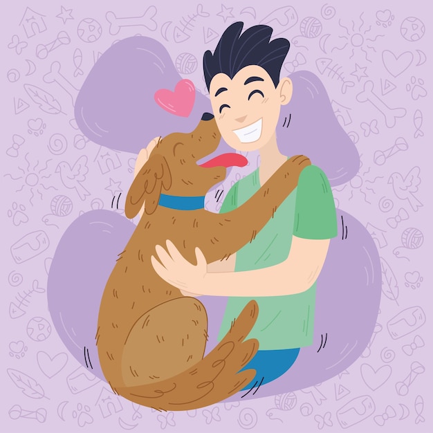 Isolated happy boy hugging a dog character vector