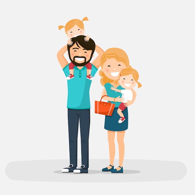 Vector isolated happy family with little twins on a white background