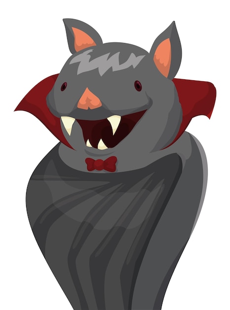 Isolated happy and spooky vampire bat covered with its wings wearing a neckerchief and bow tie