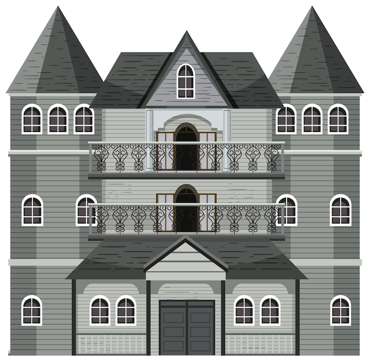 Vector isolated haunted mansion facade