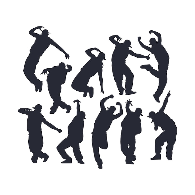 isolated hip hop dance silhouette vector set