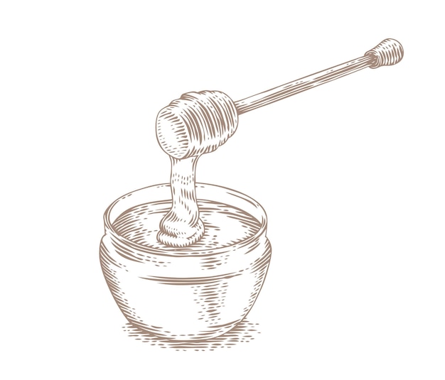 Isolated honey stick and glass jar with honey