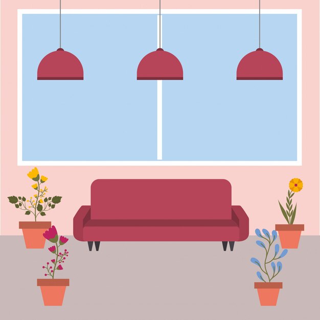 Isolated houseplants inside pots vector 