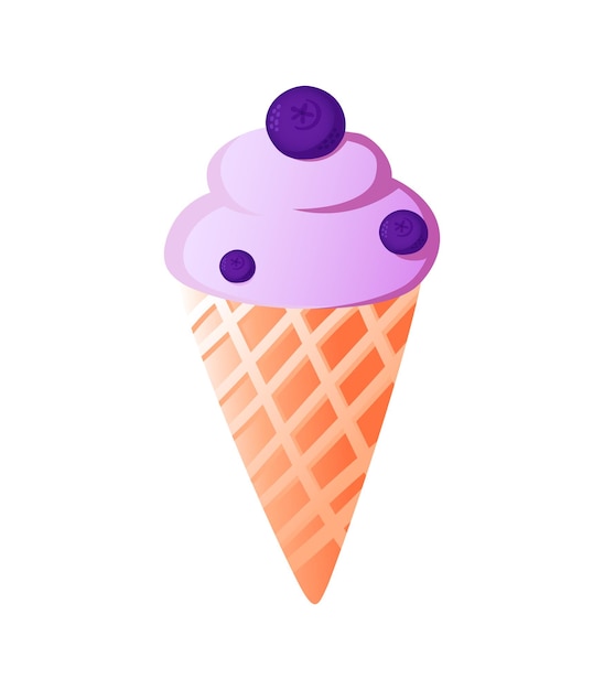 Isolated ice cream icon cartoon colorful print vector illustration of sweet food summer frozen food with blueberry waffle cone