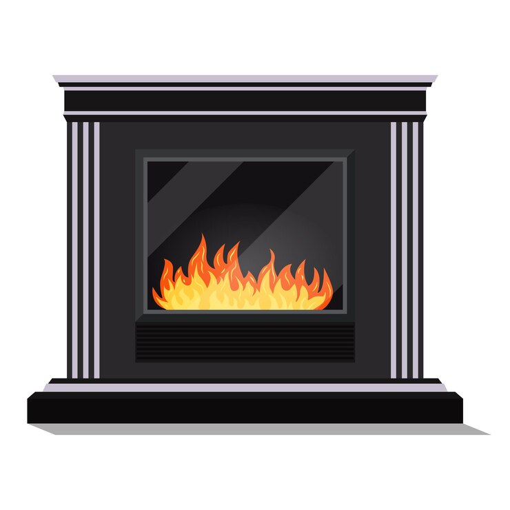 Vector isolated icon of modern electric black cozy fireburning fireplace