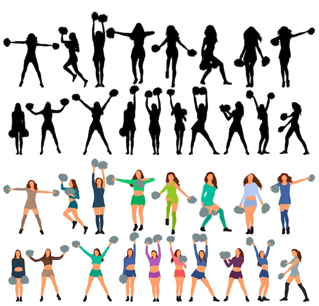 Isolated icon silhouette of a girl dancing cheerleader team