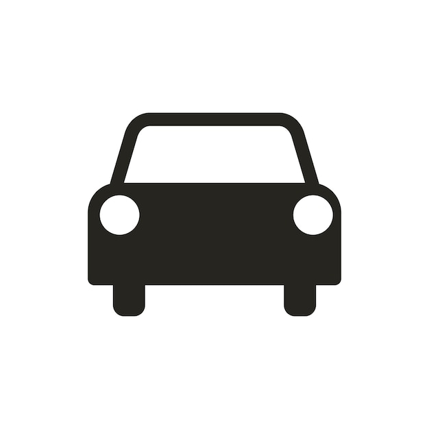 Isolated illustration of black pictogram front of a car with windshield lamp and tires