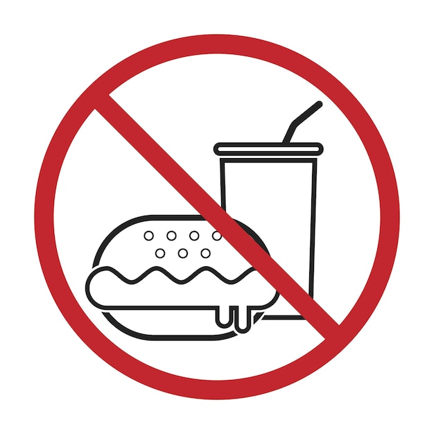 Illustrazione isolata di non portare cibo e bevande all'interno nessun cibo consentito cerchio bianco