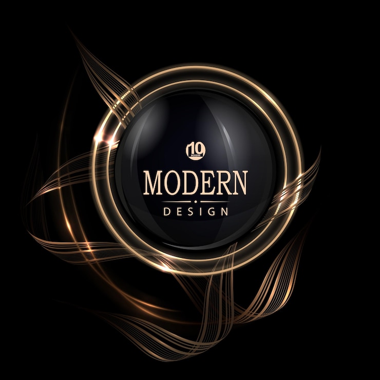 Vector isolated illustration element round glass frame with gold border on a black background