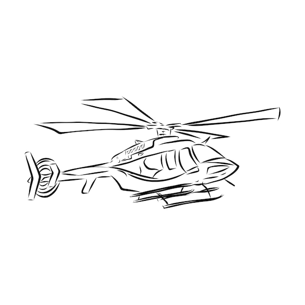 Isolated illustration of helicopter. black and white drawing