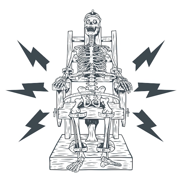 벡터 전기 의자에 해골의 고립 된 그림