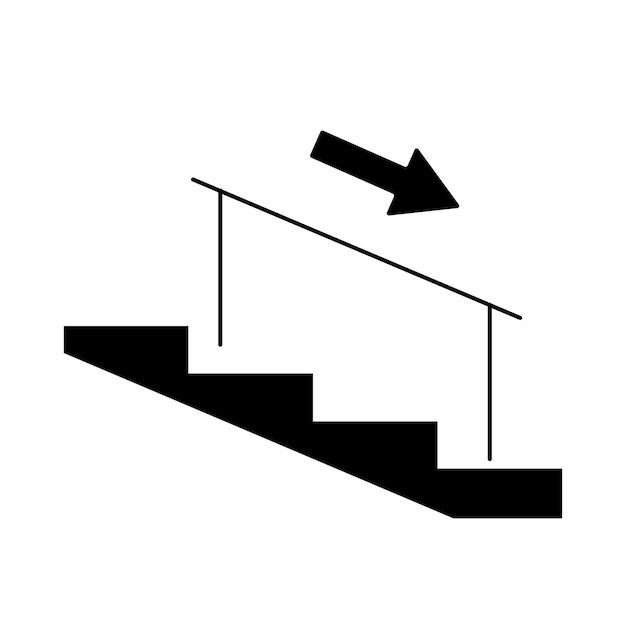 Illustrazione isolata di un segnale che scende da una scala in un edificio con ringhiera o maniglia per la sicurezza