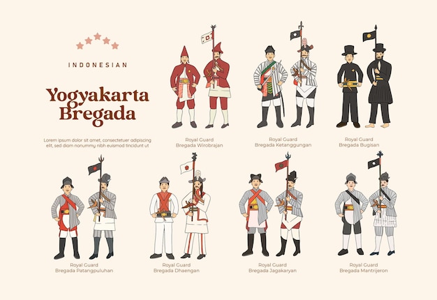 isolated indonesian culture royal guard bregada jogja illustration