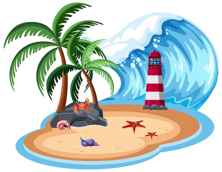 वेक्टर isolated island and big wave