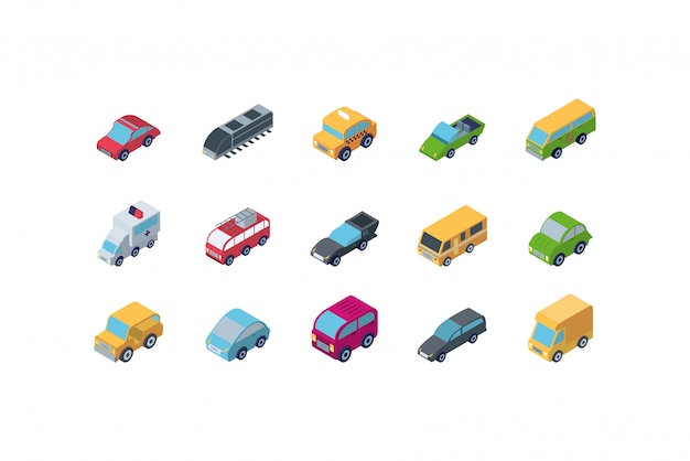 Isolated isometric cars icon set design